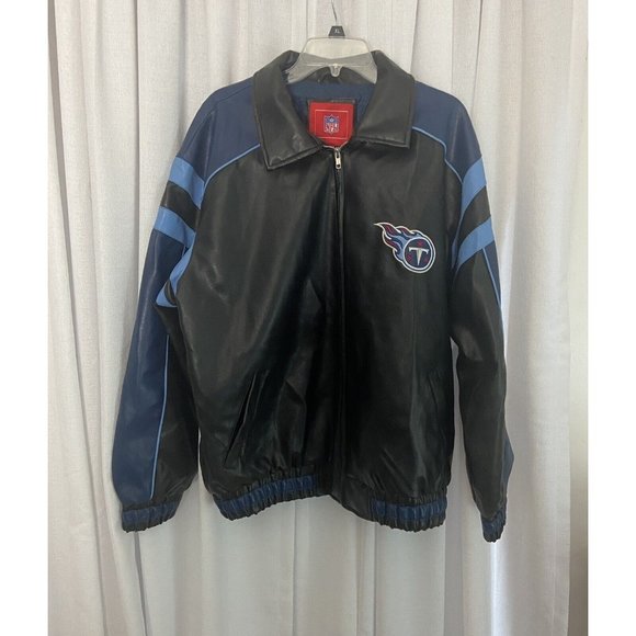 NFL Nashville Tennessee Titans Jacket Size Large Faux Leather Zip Front - Picture 1 of 16